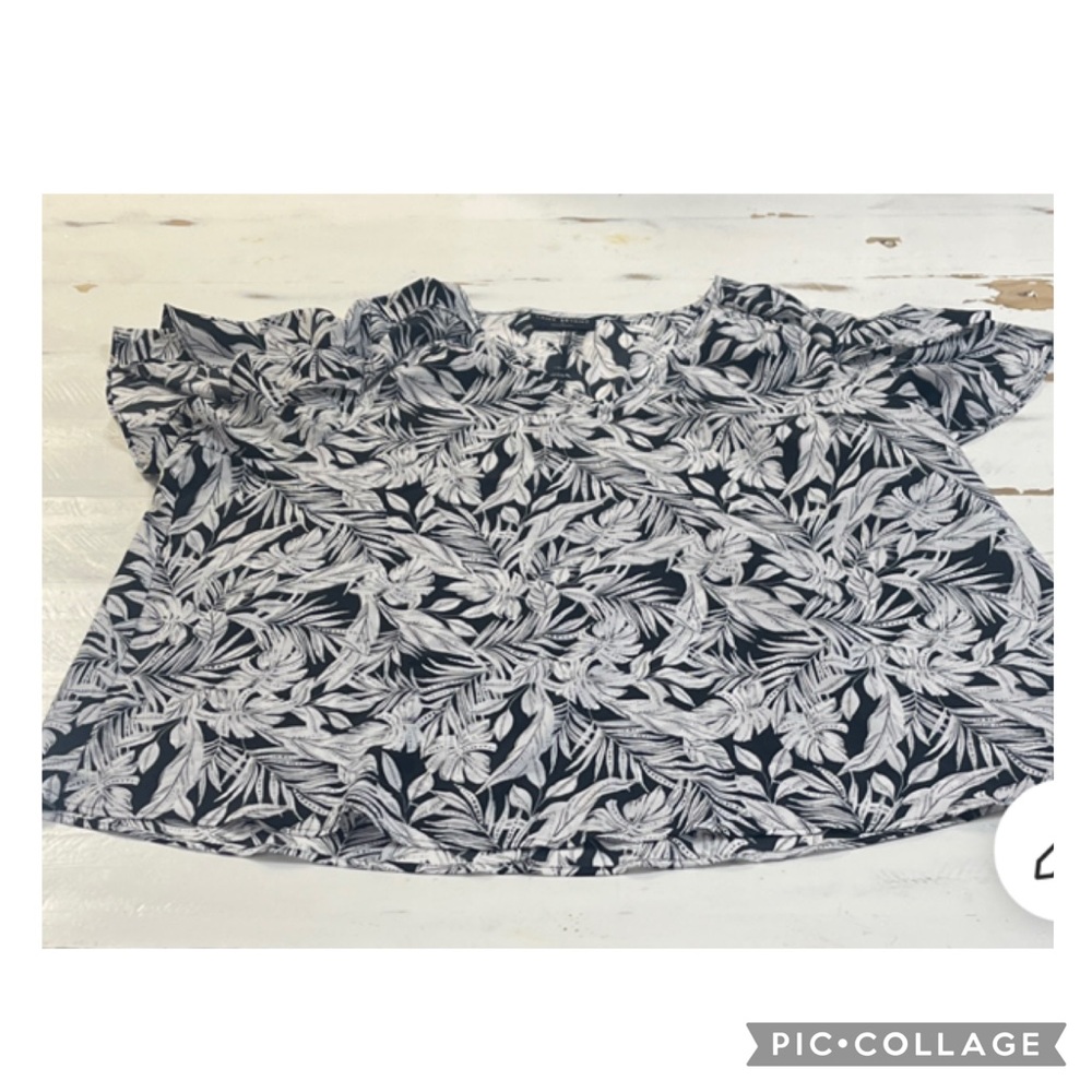 Lane Bryant Black and White Floral Blouse